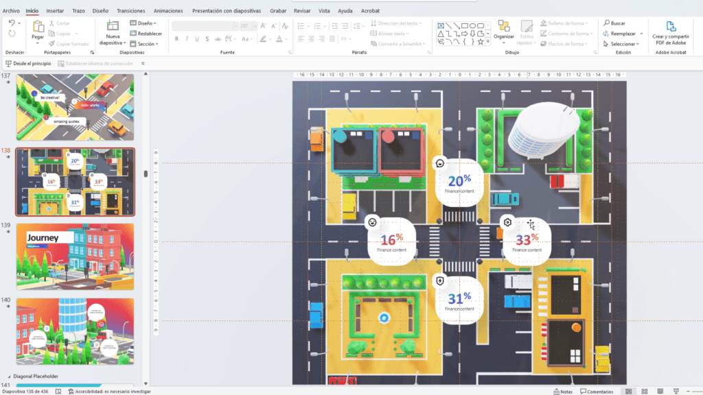 Diapositivas animadas y elementos 3D en PowerPoint